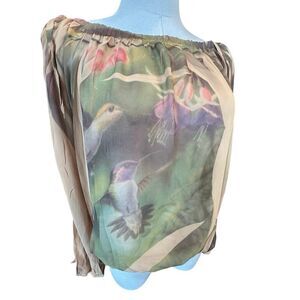 VINTAGE 90’s Women’s Large Sheer BOHO Cottagecore Whimsical Hummingbird Blouse